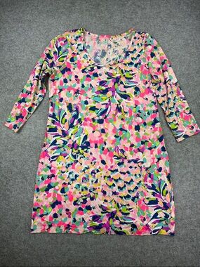 Lilly Pulitzer Pink Multicolor Floral Print Shift Dress Scoop Neck Size XL